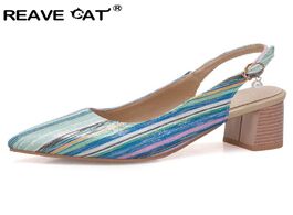 Foto van Schoenen reave cat women shoes middle heels ladies spring summer pointed toe pearl buckle stripe mul