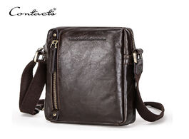 Foto van Tassen contact s genuine leather men shoulder bag with big zip pocket for 7.9 inch laptop travel vin