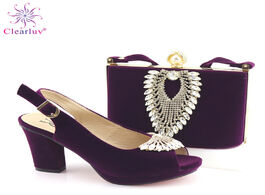 Foto van Schoenen purple color african shoes with matching bags set nigerian women s party and bag sets high 
