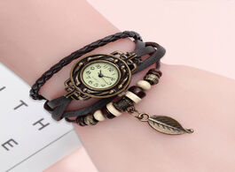 Foto van Horloge multicolor high quality women genuine leather vintage quartz dress watch bracelet wristwatch