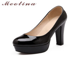 Foto van Schoenen meotina women shoes plus size 45 46 high heels pumps platform round toe slip on party pumps