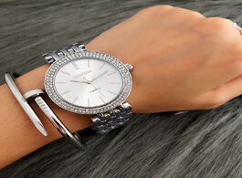 Foto van Horloge contena fashion luxury silver watch women watches rhinestone s ladies stainless steel clock 