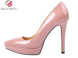 Foto van Schoenen original intention high quality women pumps office career pointed toe thin heels patent lea
