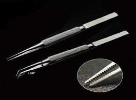 Foto van Gereedschap high precision microscope tweezers chip ic plant tin tip bend stainless steel toothed an
