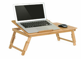 Foto van Meubels actionclub nature bamboo laptop table simple computer desk with fan for bed sofa folding adj
