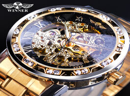 Foto van Horloge winner golden watches classic rhinestone clock roman analog male skeleton clocks mechanical 