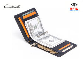 Foto van Tassen contact s men rfid genuine leather money clip card wallet crazy horse thin bifold cash clamp 
