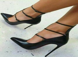 Foto van Schoenen moraima snc fashion pointed toe pumps woman ankle strap high heel shoes black matte leather