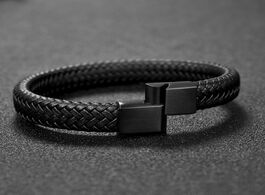 Foto van Sieraden jiayiqi punk men jewelry black brown braided leather bracelet stainless steel magnetic clas