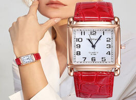 Foto van Horloge 2019 new watches women square rose gold wrist red leather fashion brand female ladies quartz