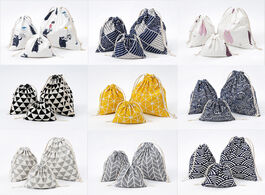 Foto van Tassen printed cotton linen drawstring bag tea gift candy packaging bags fruit geometric travel stor
