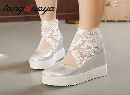 Foto van Schoenen fashion sweet lace roman shoes women wedge heels white platform pumps high zapatos platafor
