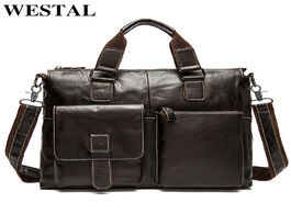 Foto van Tassen westal men s shoulder bag genuine leather male bussiness bags briefcase laptop 14 tote messen