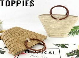 Foto van Tassen 2019 summer beach holiday straw bag drawstring tote handbags with wood handle korean fashion