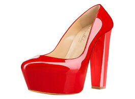 Foto van Schoenen onlymaker women s platform round toe red block chunky high heels office party wedding pumps