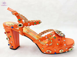 Foto van Schoenen orange color rhinestone italian women wedding shoes african party summer slipper pumps shoe