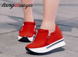Foto van Schoenen platform sneakers women shoes red casual comfortable heels black canvas invisible wedge sne