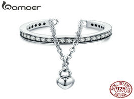 Foto van Sieraden bamoer high quality 100 925 sterling silver stackable clear cz heart chain double layer rin