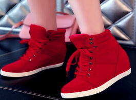 Foto van Schoenen spring women boots faux suede leather wedge platform hidden heel shoes high top sneaker cas