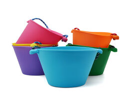 Foto van Speelgoed 6 colors kids beach bucket silicone folding hand held barrel toy baby shower bath sand dab