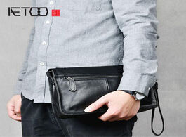 Foto van Tassen aetoo men s hand bag top layer leather clip envelope mobile phone large capacity casual clutc