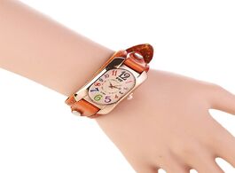 Foto van Horloge vintage faux leather women multi color time scales analog quartz wrist watch rectangle shape