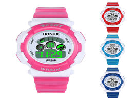 Foto van Horloge colorful children kid s sports electronic watch waterproof luminous dial with pu strap lxh