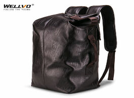 Foto van Tassen hot male water resistant backpack leather trip men large capacity travel school rucksack blac