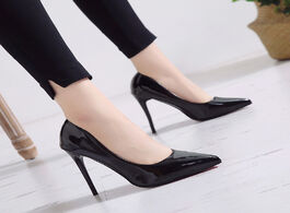 Foto van Schoenen women pumps high heels black leather pointed toe sexy stiletto shoes woman wedding ladies p
