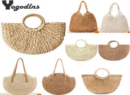 Foto van Tassen vintage straw bag round rattan bags handmade summer woven beach ladies circle shoulder bohemi