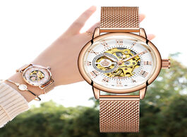Foto van Horloge orkina mechanical women bracelet watch skeleton automatic wristwatch mesh stainless steel ba
