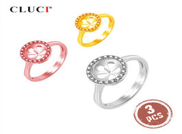 Foto van Sieraden cluci 3pcs silver 925 women round adjustable rings zircon pearl ring mounting sterling open