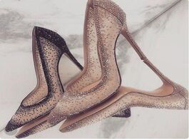 Foto van Schoenen sexy mesh rhinestone patchwork high heel shoes champagne glittering heels pumps bling cryst