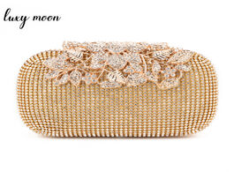 Foto van Tassen luxy moon flower crystal women clutch bags luxury diamond gold color evening wedding handbag 