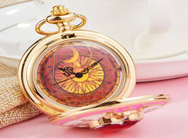 Foto van Horloge japan anime cardcaptor sakura golden pocket watch necklace star gemstone pink pendant chain 