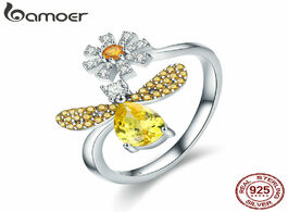 Foto van Sieraden bamoer 100 authentic 925 sterling silver fashion bee with daisy flower open size finger rin