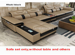 Foto van Meubels 1 set 4 seat first layer real leather living room sofa corner with bluetooth speaker functio
