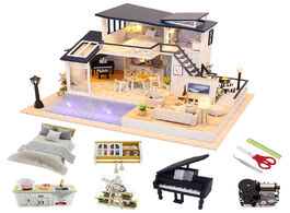 Foto van Speelgoed 1:24 miniature dollhouse kit wooden roombox big villa assemble model building doll house f