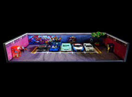 Foto van Speelgoed 1 64 scale car repair library scene garage workshop background board for model parking veh