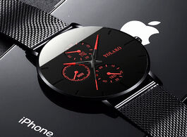 Foto van Horloge fashion mens business black watches luxury stainless steel ultra thin mesh belt quartz men w