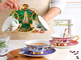 Foto van Huis inrichting aurora bone china coffee cup saucer spoon set 200ml tea porcelain ceramic teacup caf