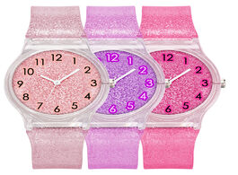 Foto van Horloge hot sale the new transparent glitter plastic strap dial fashion children watch trend kids wa
