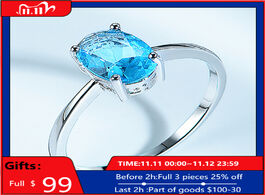 Foto van Sieraden dy 925 sterling silver ring with sea blue cubic zirconia solitaire elegant simple for women