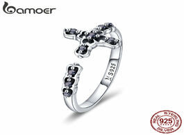 Foto van Sieraden bamoer classic 925 sterling silver faith cross adjustable finger rings for women black cz r