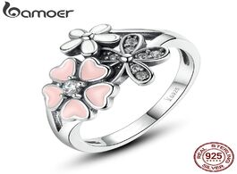 Foto van Sieraden bamoer fashion 925 sterling silver pink flower poetic daisy cherry blossom finger ring for 