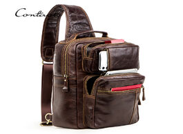 Foto van Tassen contact s multifunction crossbody bag for men genuine leather chest pack male messenger bags 