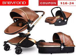 Foto van Baby peuter benodigdheden babyfond high landscape stroller leather carriage luxury 3 in 1 two way ki