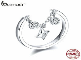 Foto van Sieraden bamoer silver rings 925 stelring chain ring for women clear cz star ajudtable 2019 new fema