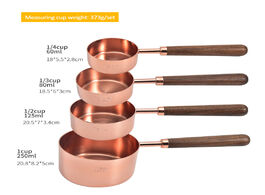 Foto van Huis inrichting 4pcs walnut wooden handle stainless steel measuring cups spoons plated copper rose g