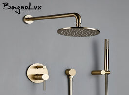 Foto van Woning en bouw solid brass brushed gold bath bathroom shower head rianfall luxury combo faucet wall 